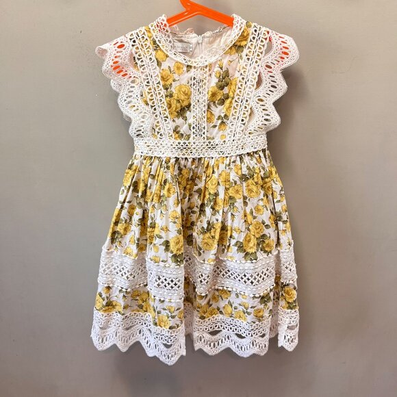 Trish Scully Everly Dress in Yellow Floral White Lace- Size. 5 - Picture 1 of 6